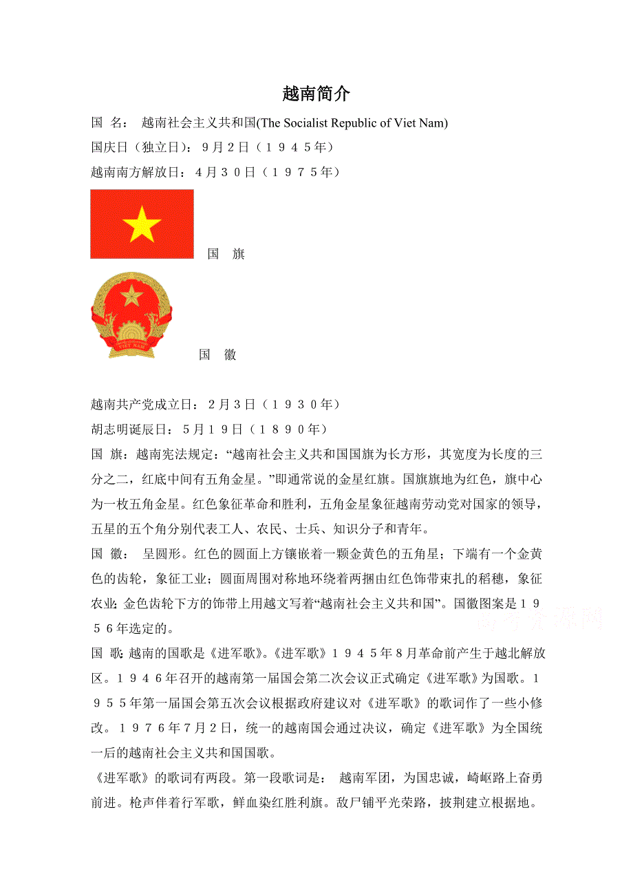 2014-2015学年《英语测试报》配套光盘 人教新课标必修1素材（文字） 越南简介.doc_第1页