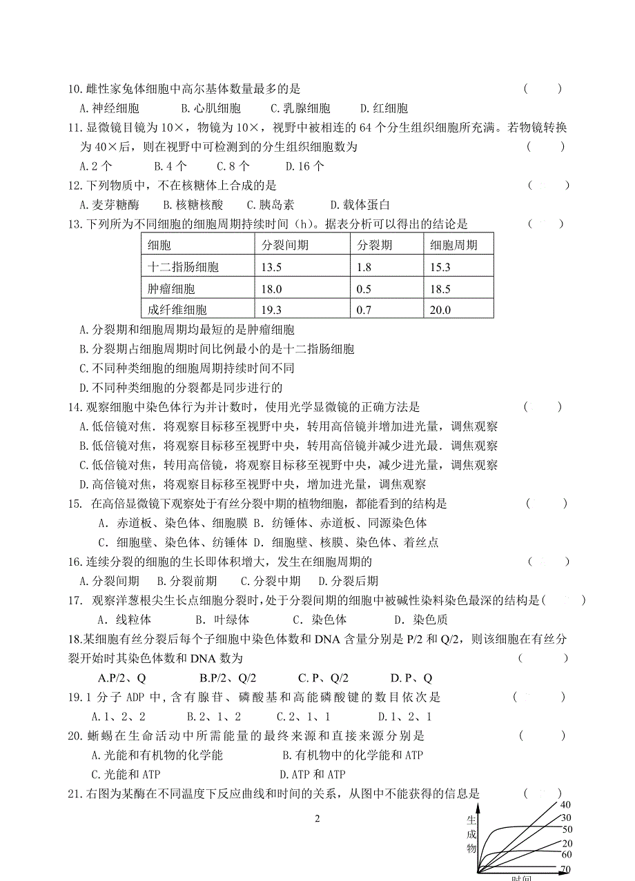 六合高级中学2004-2005学年度第二学期期末试卷高一生物.doc_第2页