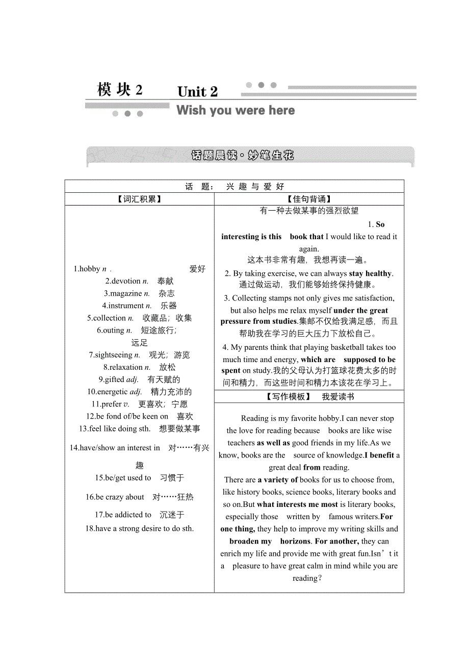 2016届高三牛津版英语一轮复习全书讲义 模块2UNIT2WISH YOU WERE HERE .DOC_第1页