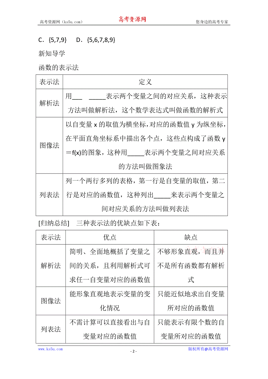 《精品学案推荐》山东省济宁市某教育咨询有限公司高一数学（新人教A版必修1）知识点梳理：《1-2-2 函数的表示方法（第一课时）》（学生版） WORD版无答案.doc_第2页