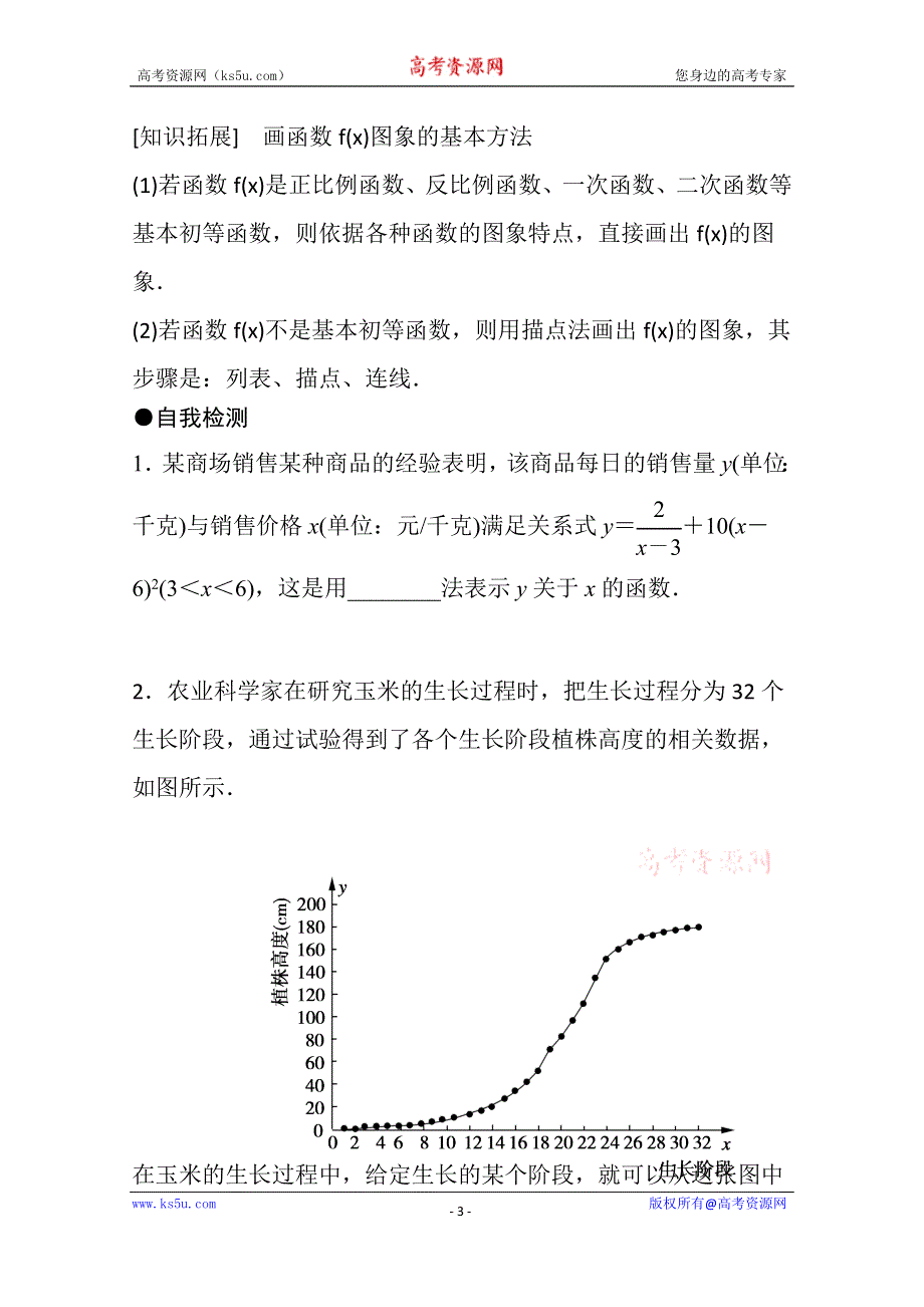 《精品学案推荐》山东省济宁市某教育咨询有限公司高一数学（新人教A版必修1）知识点梳理：《1-2-2 函数的表示方法（第一课时）》（学生版） WORD版无答案.doc_第3页