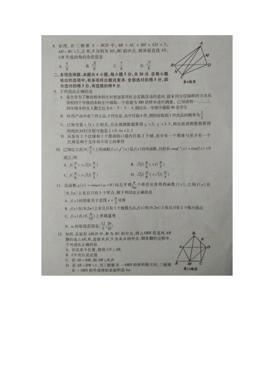 山东省泰安市新泰市第二中学2020届高三第四次模拟考试数学试题 扫描版含答案.pdf_第2页