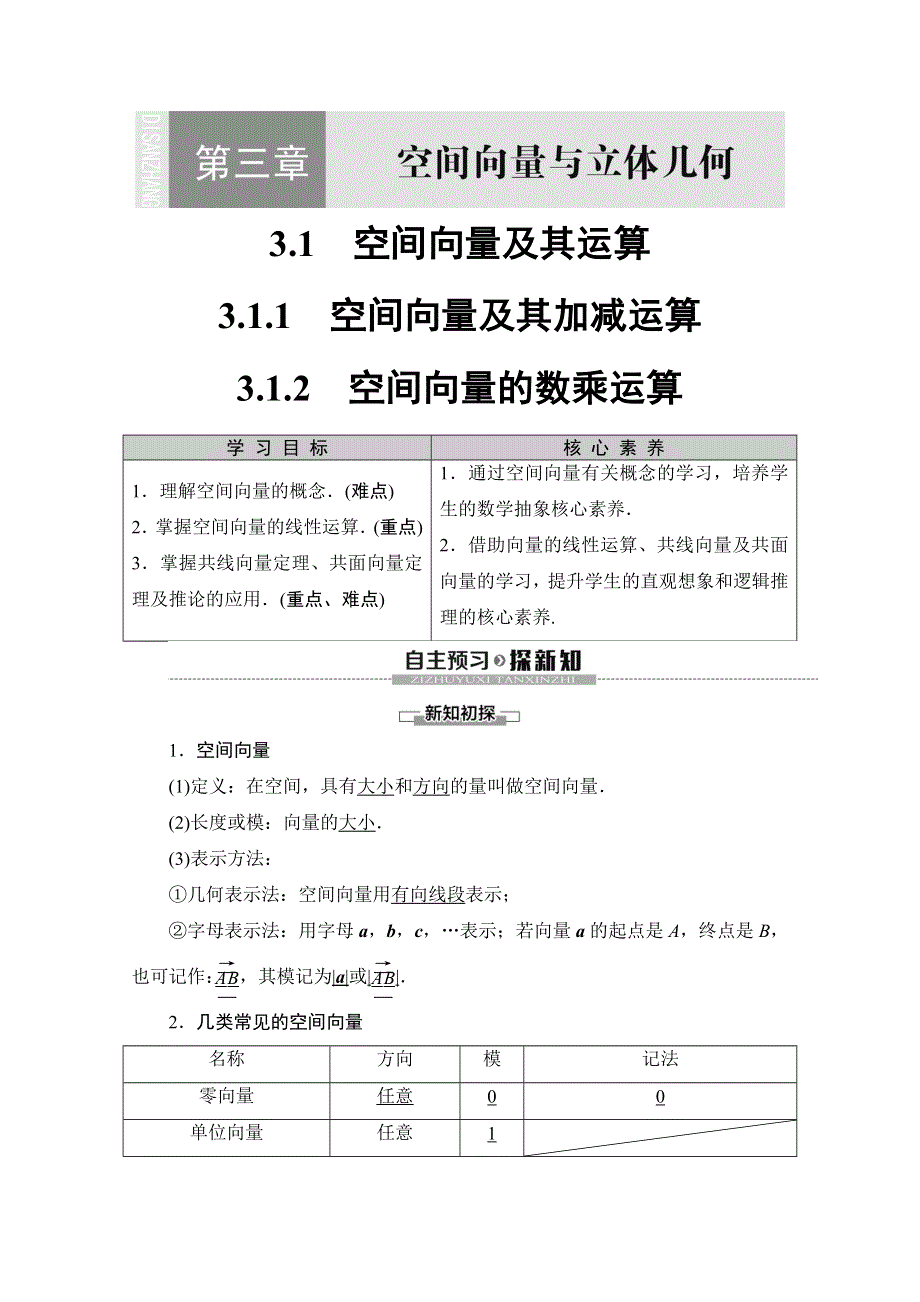 2019-2020学年人教A版数学选修2-1讲义：第3章 3-1 3-1-1　空间向量及其加减运算 3-1-2　空间向量的数乘运算 WORD版含答案.doc_第1页