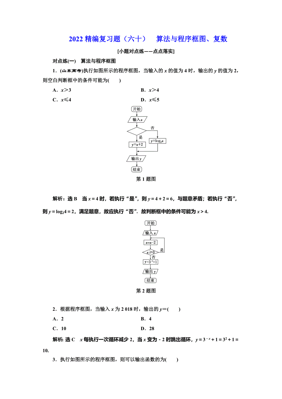 2022届高考数学大一轮基础复习之最新省市模拟精编（六十） 算法与程序框图、复数 WORD版含解析.doc_第1页