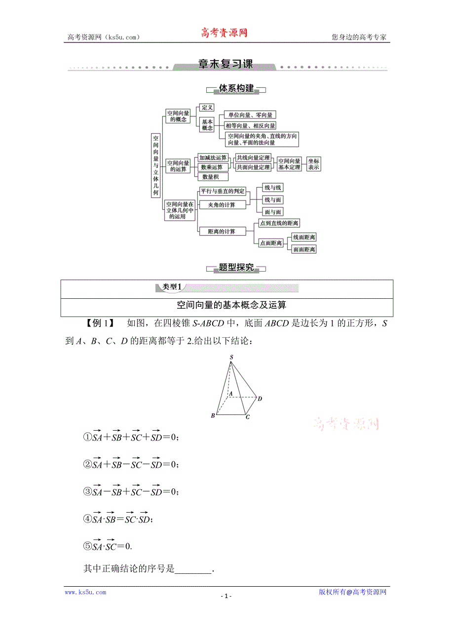 2019-2020学年人教A版数学选修2-1讲义：第3章 章末复习课 WORD版含答案.doc_第1页