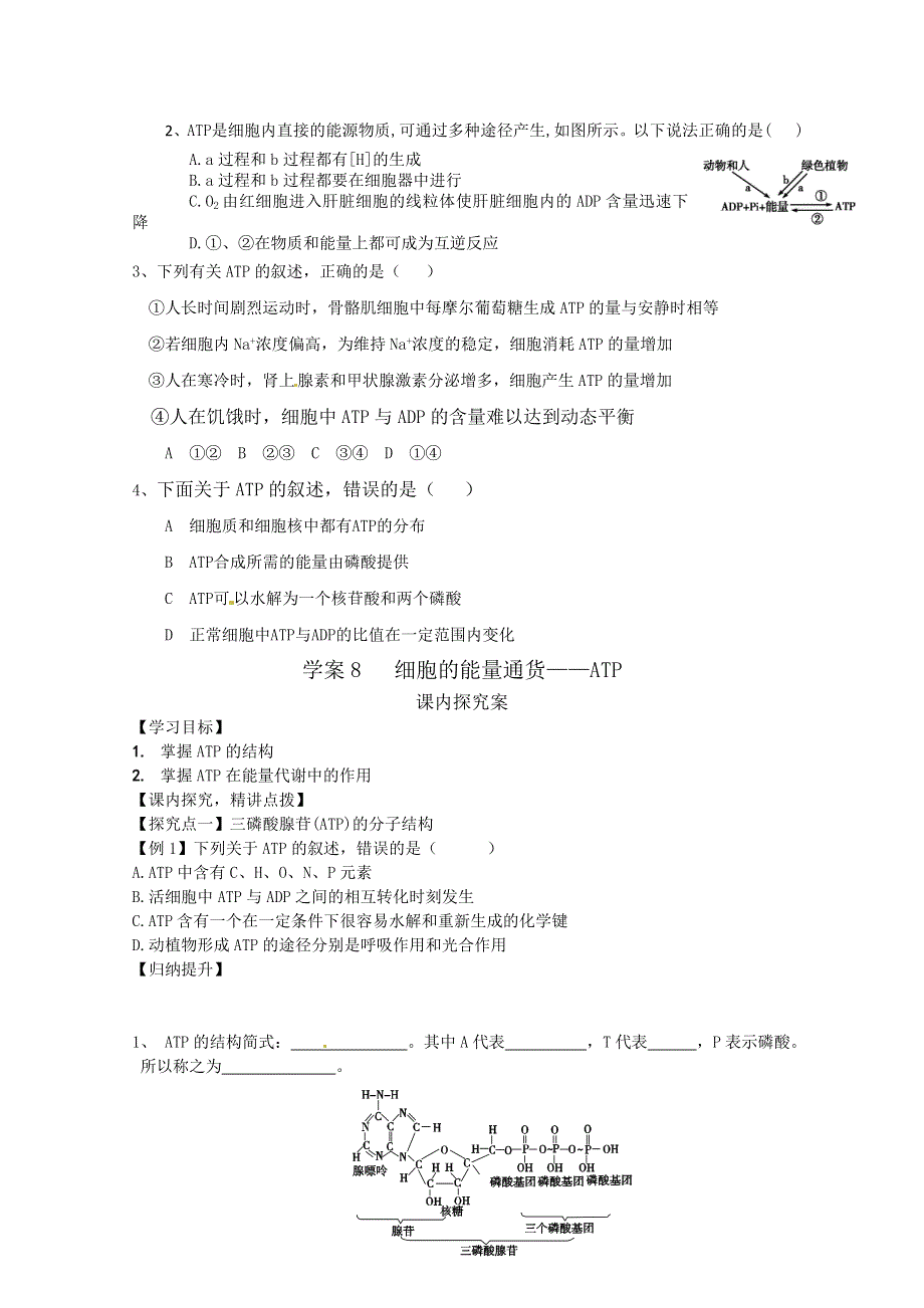 《导与练》2015届高三生物一轮总复习学案必修1：第8讲 细胞的能量通货—ATP.doc_第2页