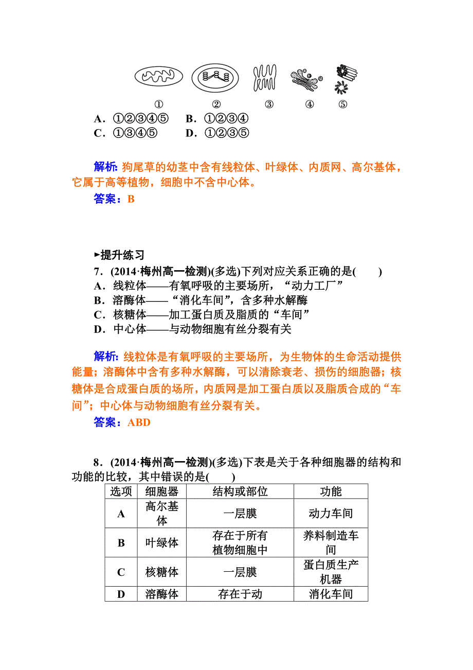 2014-2015学年人教版生物必修1练习：第3章 第2节 第1课时 细胞器之间的分工.doc_第3页