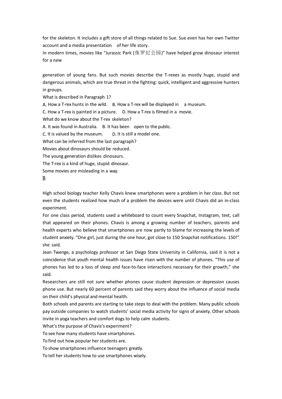 山东省泰安市第四中学2020届高三10月月考（二）英语试卷 WORD版含答案.doc_第3页