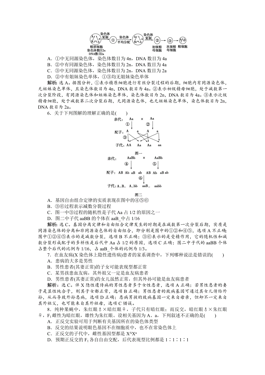 2014-2015学年人教版高中生物必修2 章末过关检测（二） WORD版含解析.doc_第2页