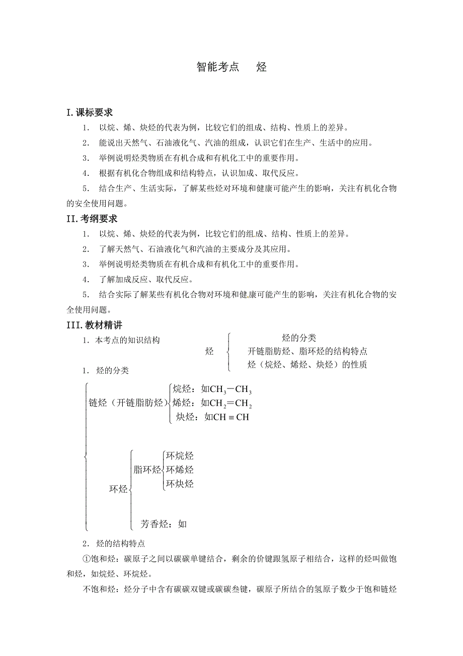 《精品推荐》2014届高考化学总复习 智能考点 归类总结（教材精讲 典型例题 跟踪训练）：烃（含方法提示和解析）.doc_第1页