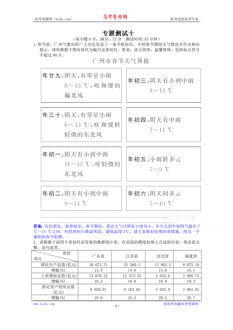 《导与练》2015届高三语文（江苏专用）一轮复习配套检测卷十 WORD版含解析.doc_第1页