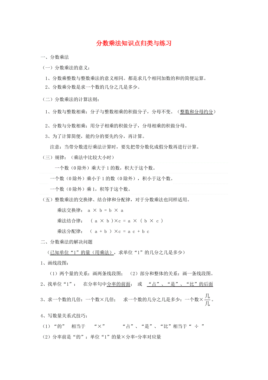 六年级数学上册 二 分数乘法知识点和练习 苏教版.doc_第1页