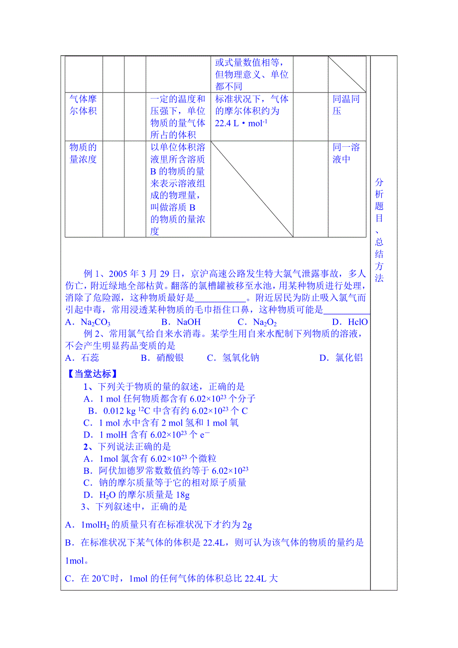 山东省泰安市肥城市第三中学化学高一鲁教版学案必修一：第1章第1节《走进化学科学》复习学案（2013-2014学年）.doc_第3页