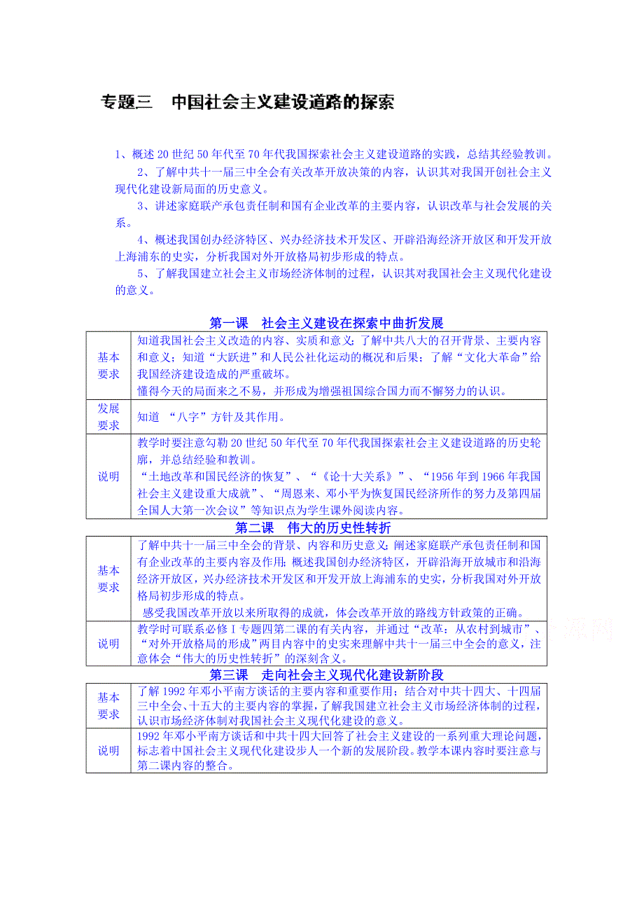 2014-2015学年北京市第二十四中学高中历史（人民版）必修二教案：专题三《中国社会主义道路的探索》.doc_第1页