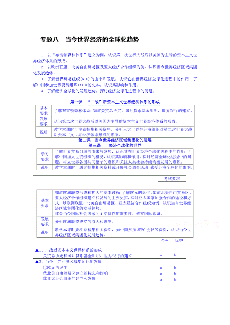 2014-2015学年北京市第二十四中学高中历史（人民版）必修二教案：专题八《当今世界经济全球化的趋势》.doc_第1页