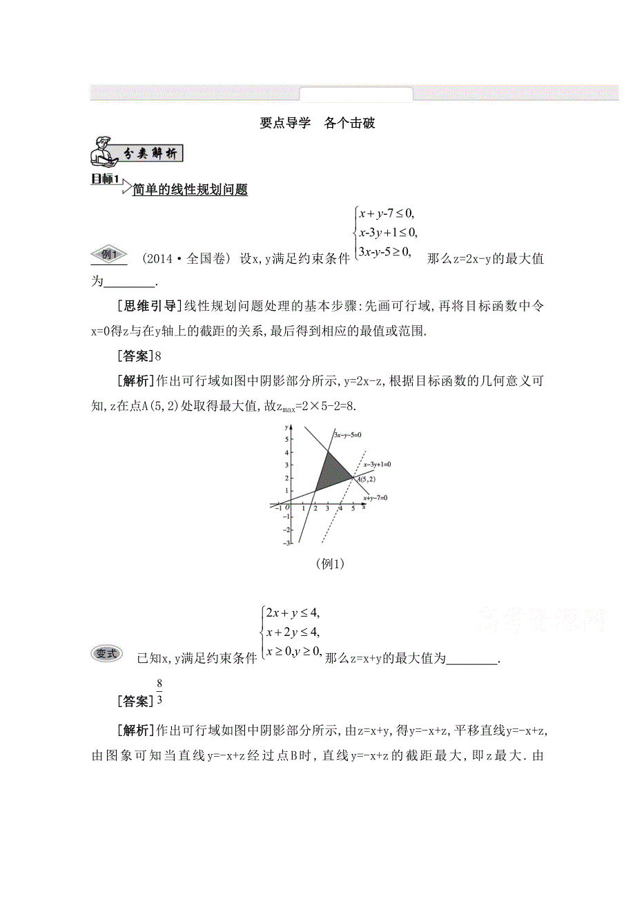 2016届高三数学（江苏专用文理通用）大一轮复习 第八章 不等式 第46课 简单的线性规划《要点导学》.doc_第1页