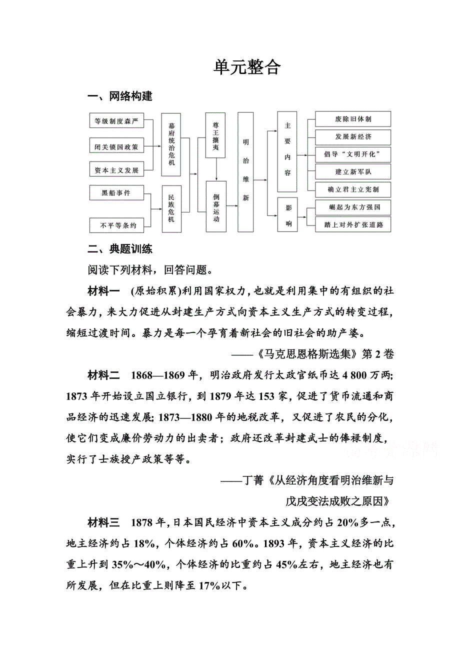 2020秋高中历史人教版选修1同步达标训练：第八单元 单元整合 WORD版含解析.doc_第1页