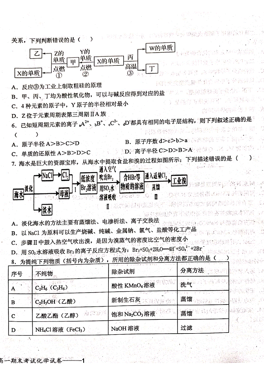 江西省宜春市上高县第二中学2019-2020学年高一下学期期末考试化学试题（图片版） 扫描版含答案.pdf_第2页