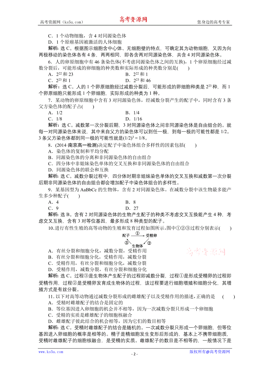 2014-2015学年《优化方案》人教版高中生物必修2 第二章第1节第2课时课时作业 WORD版含解析.doc_第2页