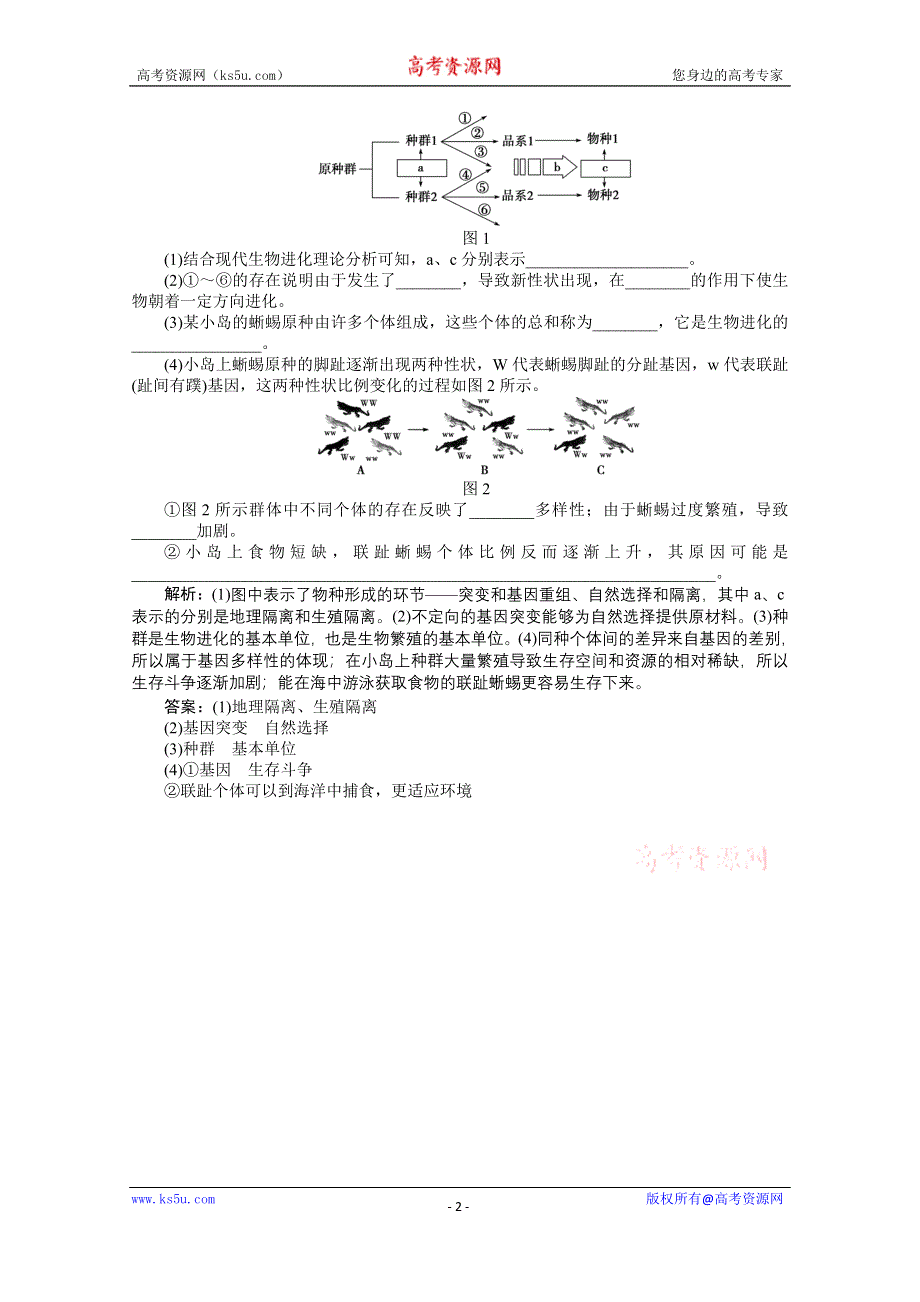 2014-2015学年《优化方案》人教版高中生物必修2 第七章第2节第2课时知能演练轻巧夺冠 WORD版含解析.doc_第2页