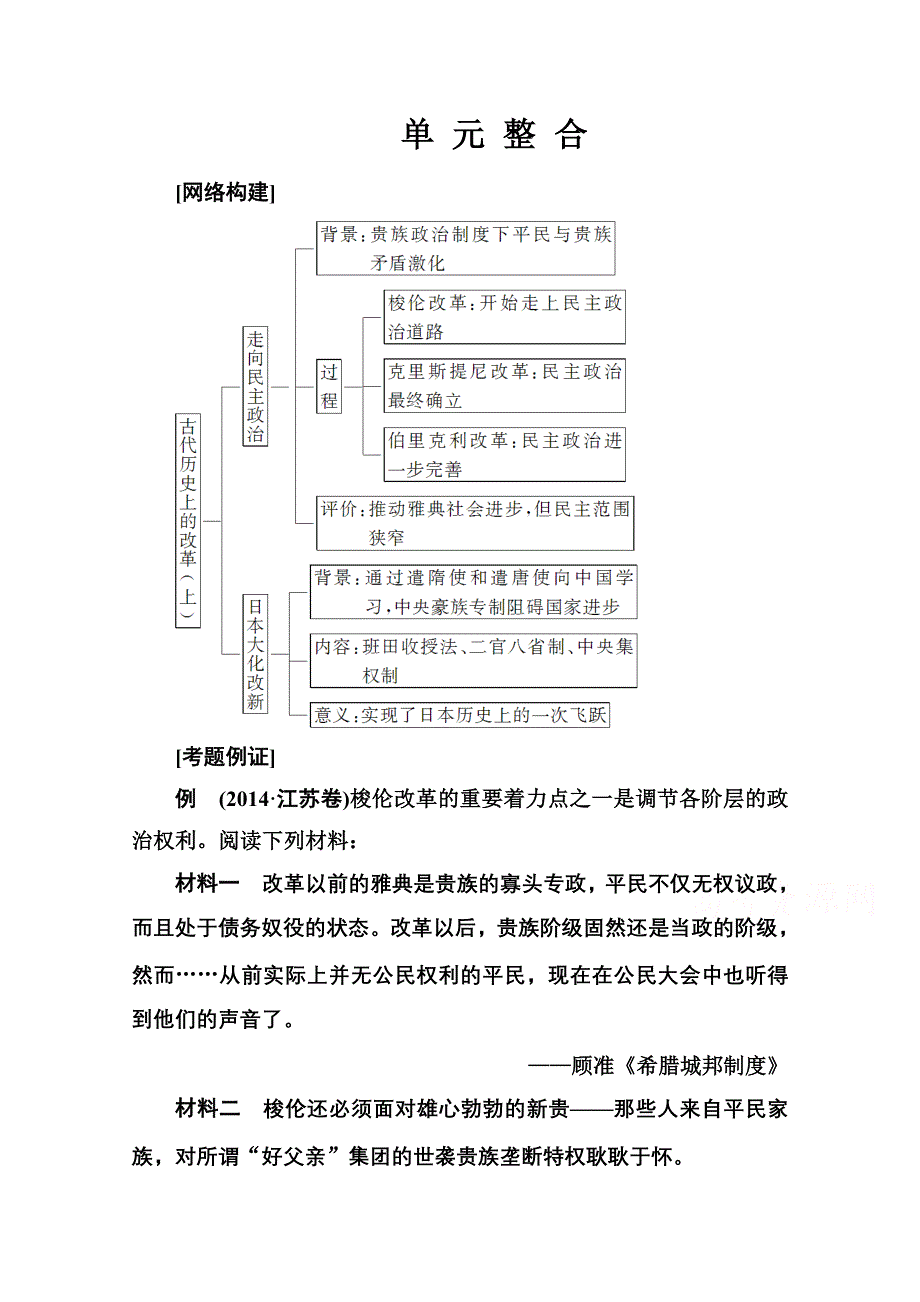 2020秋高中历史岳麓版选修1课时演练：第一单元 单 元 整 合 WORD版含解析.doc_第1页