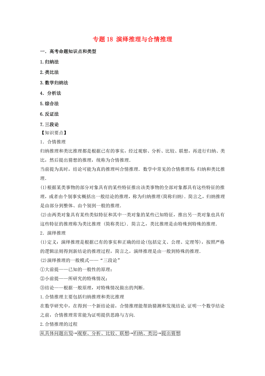 2022届高考数学基础总复习提升之专题突破详解 专题18 演绎推理与合情推理（含解析）.doc_第1页