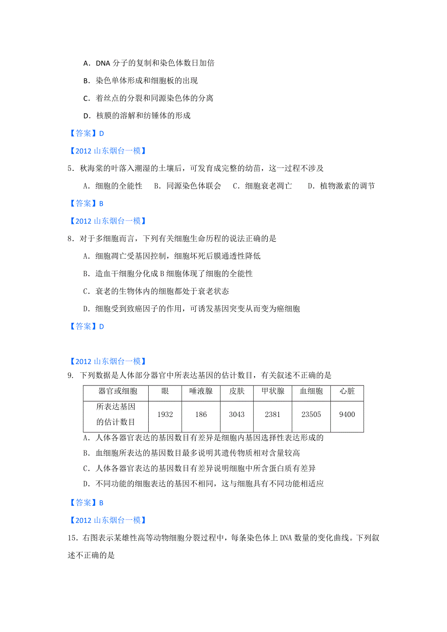 2012山东省各地高三一模生物分类汇编5：细胞的生命历程.doc_第3页