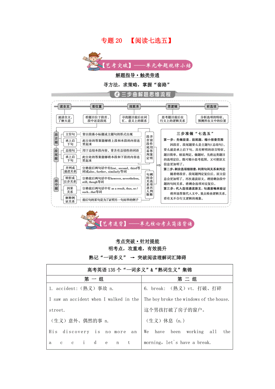 2021届高考英语二轮复习 备考专项冲刺 专题20 阅读七选五一（含解析）.doc_第1页