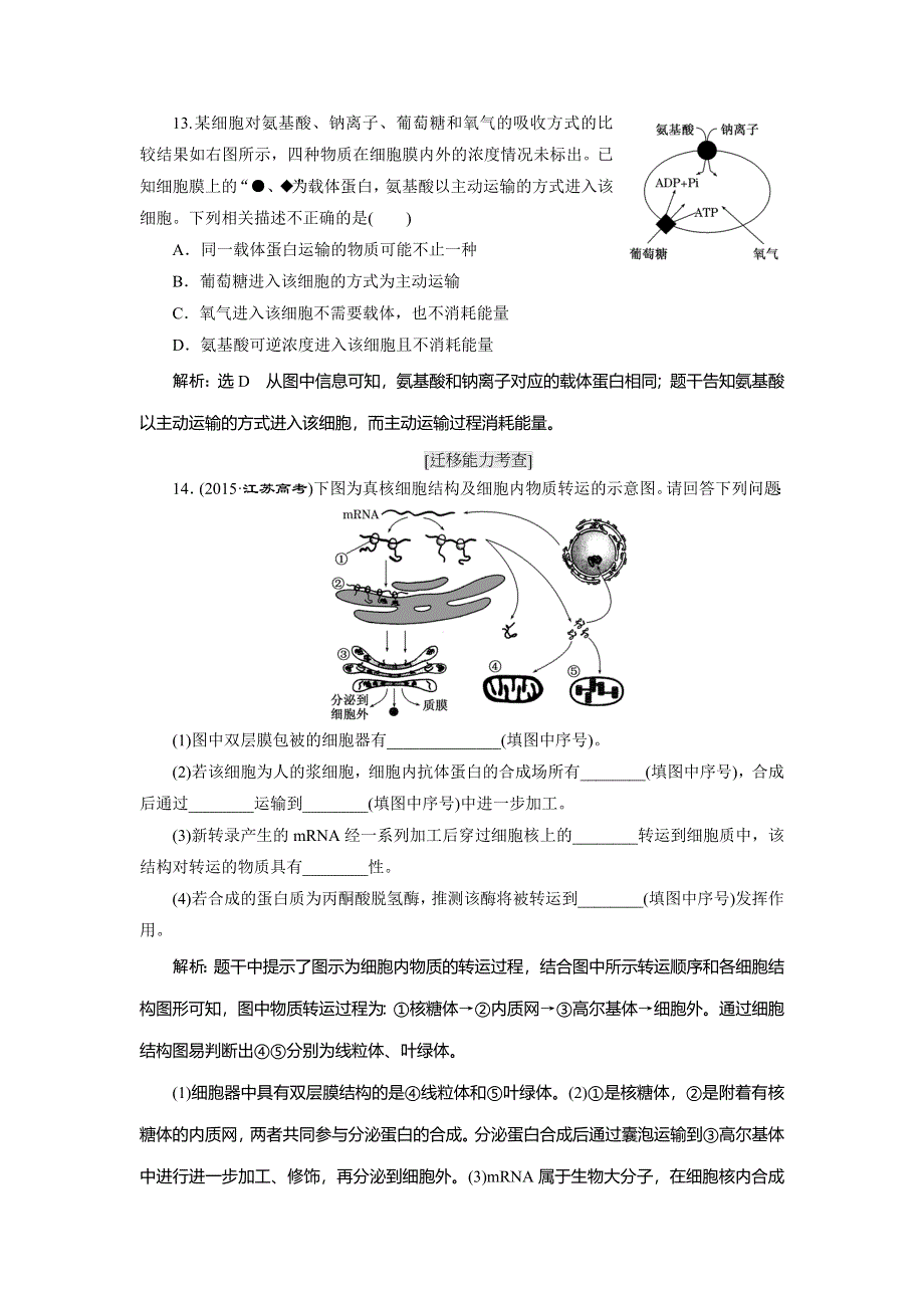 2016届高三生物二轮复习教参 专题一 细胞系统 第2讲 细胞系统的结构——细胞的亚显微结构 考点三 物质出入细胞的方式 WORD版含解析.doc_第2页