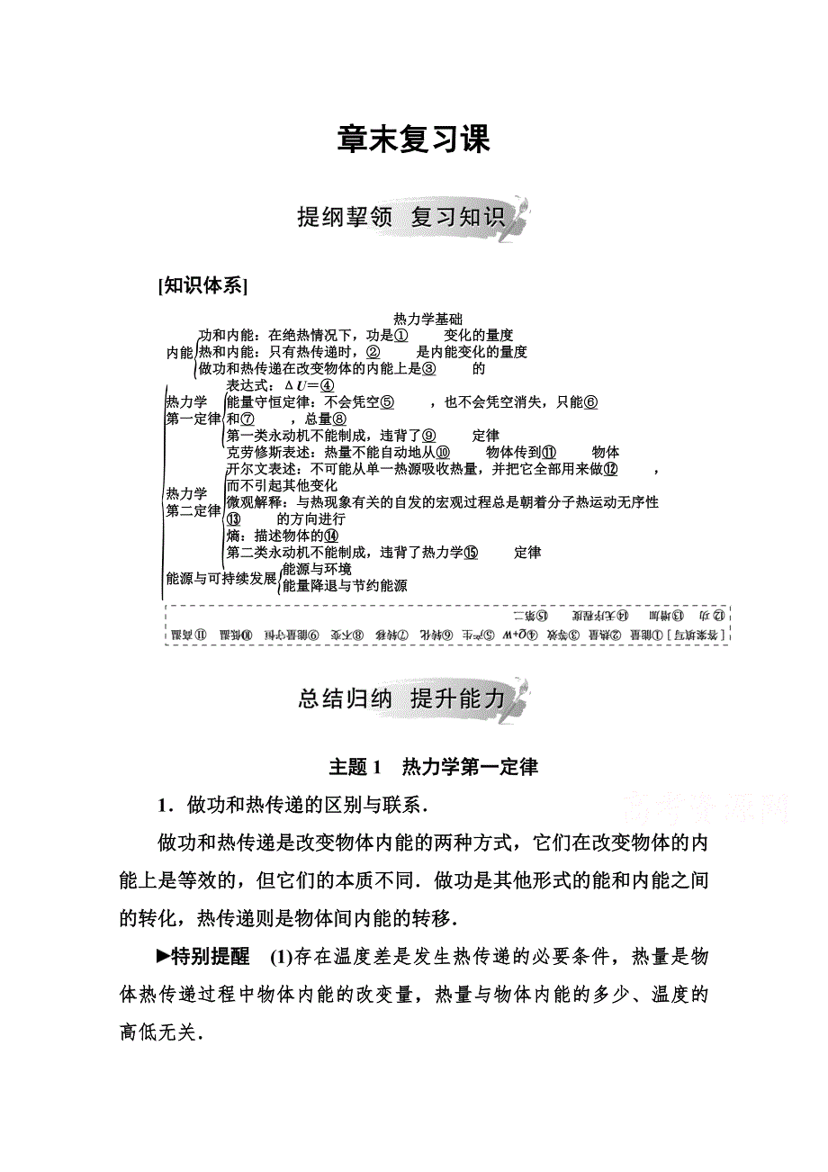 2020秋高中物理粤教版选修3-3课堂演练：第三章　热力学基础 章末复习课 WORD版含解析.doc_第1页