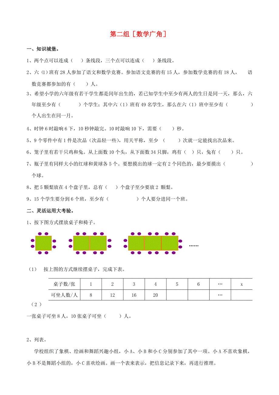 六年级数学下册 专项复习 统计与可能性 第二组 数学广角 新人教版.doc_第1页