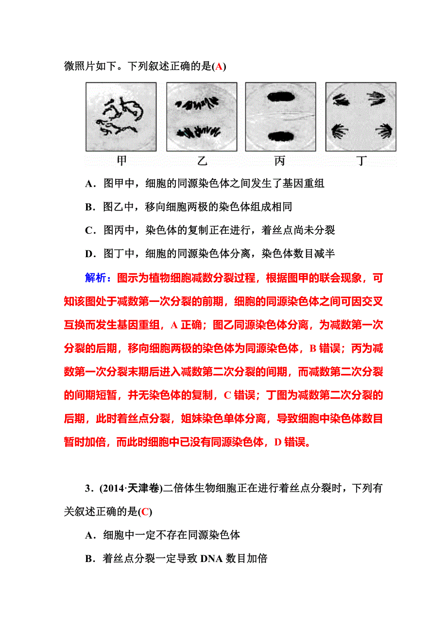 2016届高三生物二轮复习真题感悟：专题三 第1讲 细胞增殖和受精作用 WORD版含答案.doc_第2页