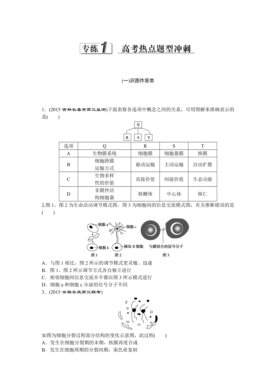 2016届高三生物二轮复习练习：特色专项训练（一）识图作答类 .doc_第1页