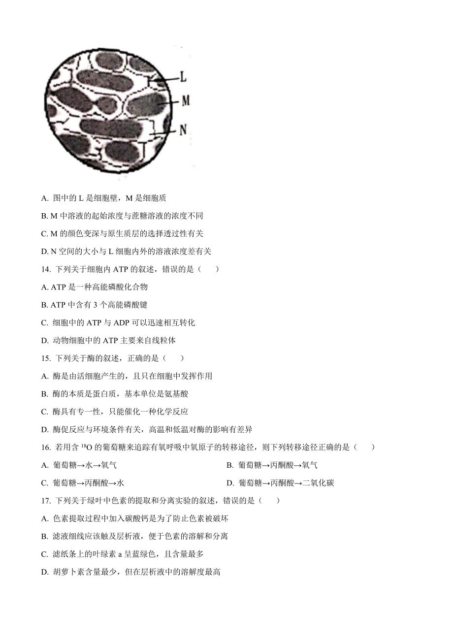 广西玉林市2020-2021学年高一上学期期末质量检测生物试卷 WORD版含答案.doc_第3页