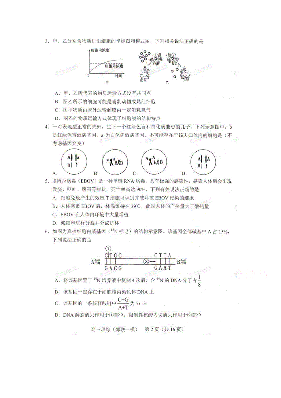 辽宁省沈阳市郊联体2018届高三第一次模拟考试理综试题 扫描版含答案 .doc_第1页