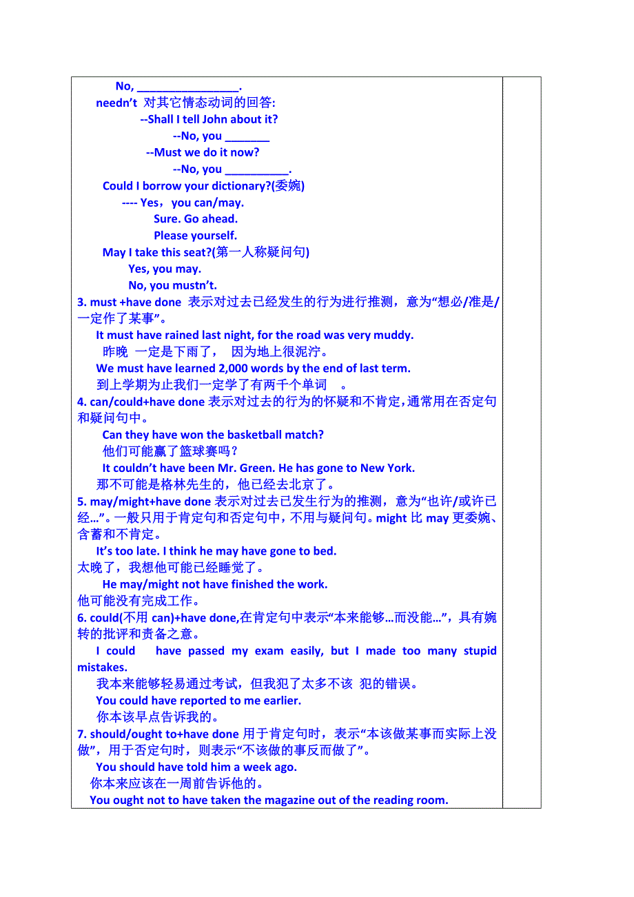 山东省泰安市肥城市第三中学英语高中人教版学案 必修三教师版：UNIT 2 HEALTHY EATING 情态动词语法.doc_第2页