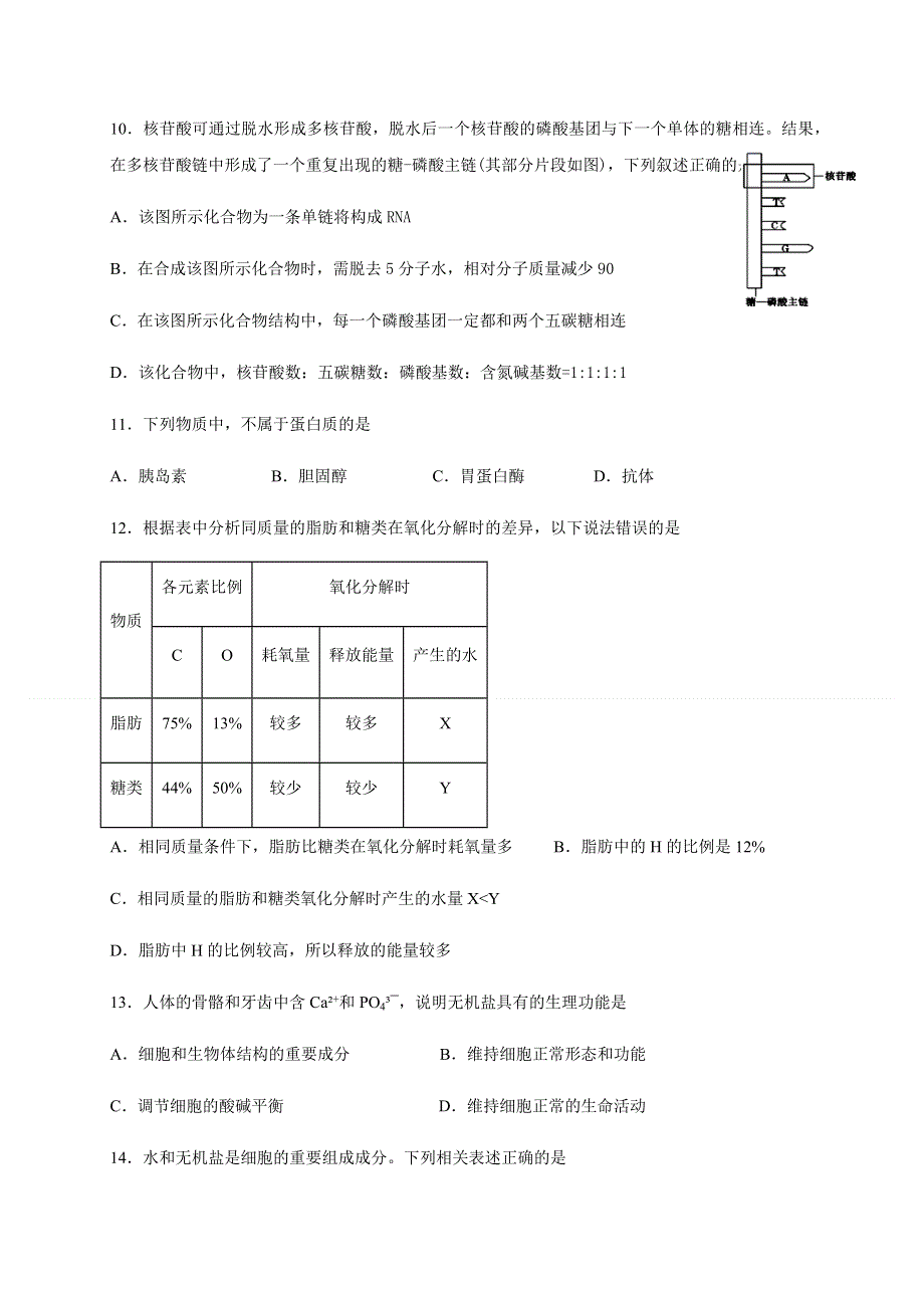 四川省泸县第二中学2020-2021学年高一上学期第二次月考生物试题 WORD版含答案.docx_第3页