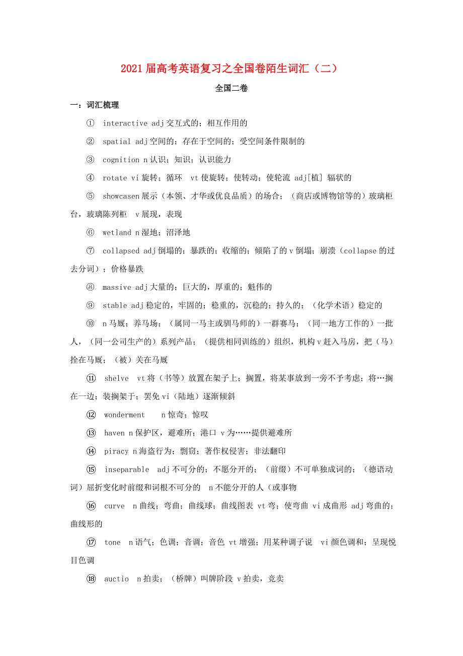 2021届高考英语二轮复习之全国卷陌生词汇（二）.doc_第1页