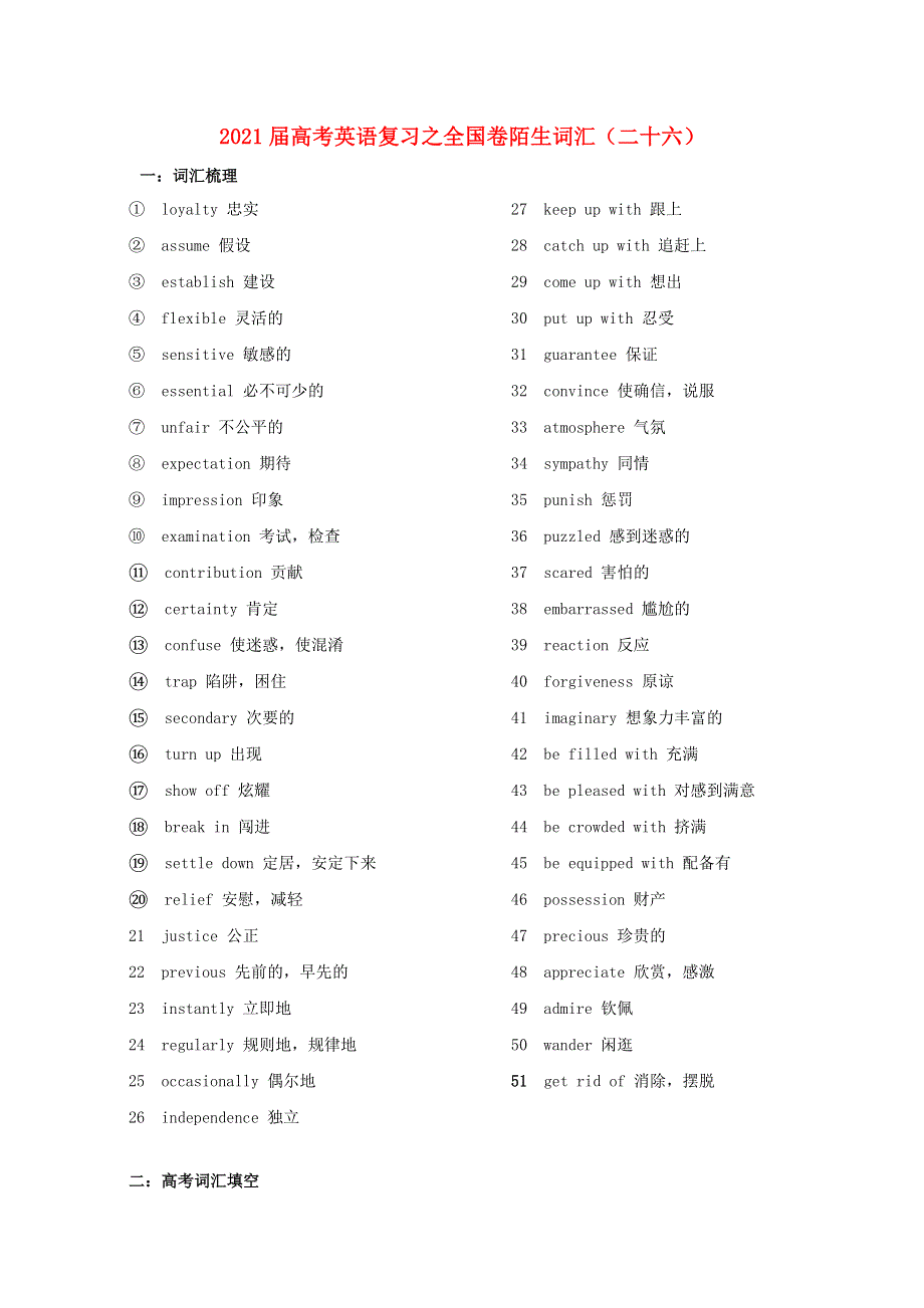 2021届高考英语二轮复习之全国卷陌生词汇（二十六）.doc_第1页