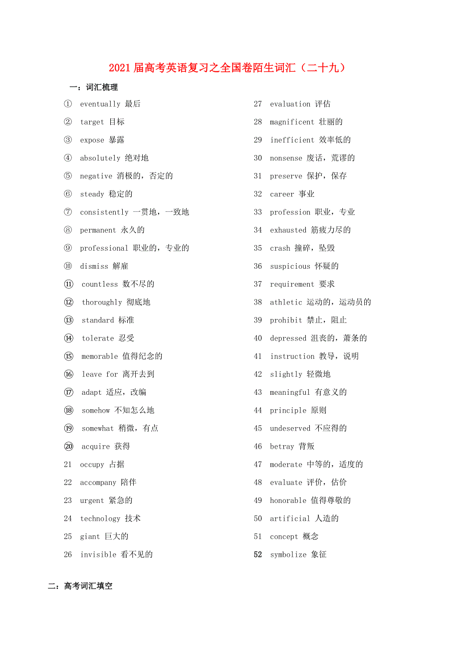 2021届高考英语二轮复习之全国卷陌生词汇（二十九）.doc_第1页