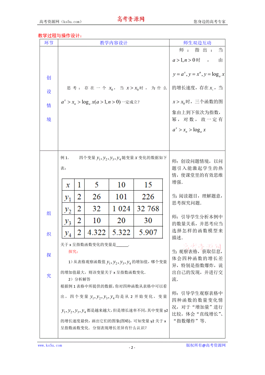 新教材2021-2022学年数学人教A版必修第一册教案：4-4对数函数 4-4-3不同函数增长的差异 WORD版含解析.doc_第2页