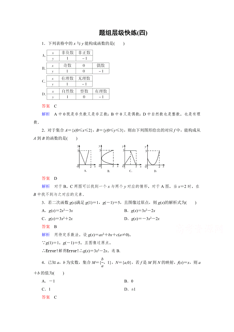 2016届高三理科数学一轮复习题组层级快练4 WORD版含答案.doc_第1页