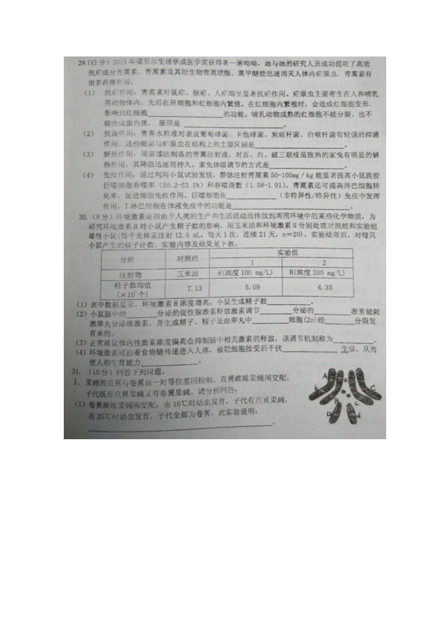 广西河池市高级中学2016届高三上学期第五次月考理科综合生物试题 扫描版含答案.doc_第3页