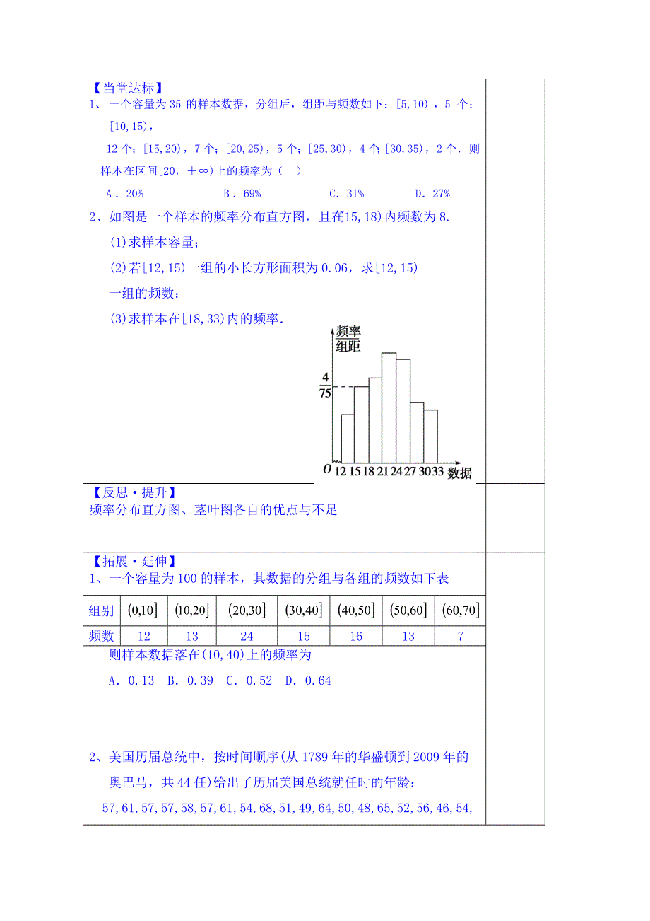 山东省泰安市肥城市第三中学数学高中人教A版学案必修三：用样本的频率分布估计总体分布（2013-2014学年）.doc_第3页