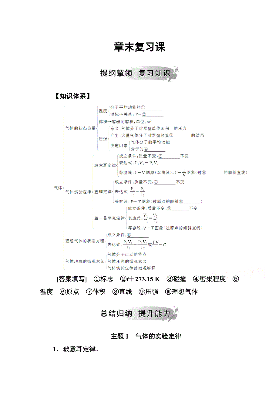 2020秋高中物理人教版选修3-3课堂演练：第八章　气体 章末复习课 WORD版含解析.doc_第1页