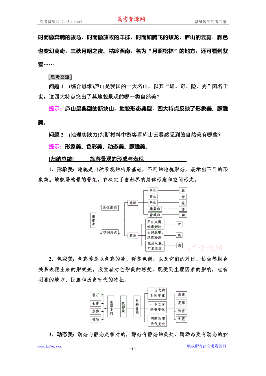 2019-2020学年人教版地理选修三讲义：第3章 第1节　旅游景观的审美特征 WORD版含答案.doc_第3页