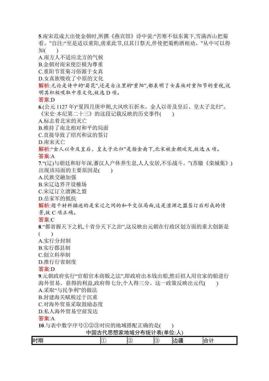 新教材2021-2022学年部编版历史必修中外历史纲要（上）习题：第三单元　辽宋夏金多民族政权的并立与元朝的统一 单元测评（B） WORD版含解析.docx_第2页