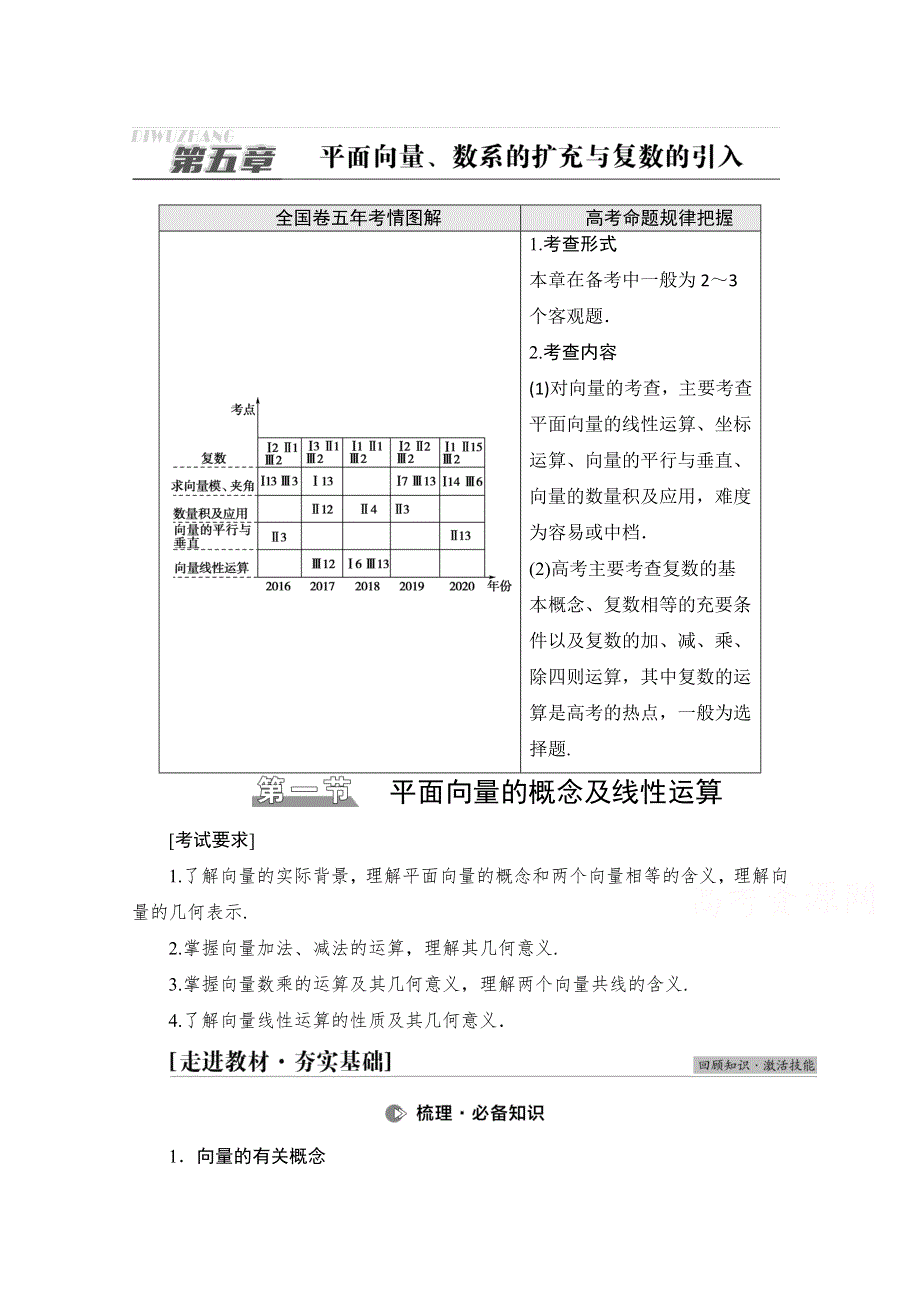 2022届高考统考数学理科北师大版一轮复习教师用书：第5章 第1节 平面向量的概念及线性运算 WORD版含解析.doc_第1页