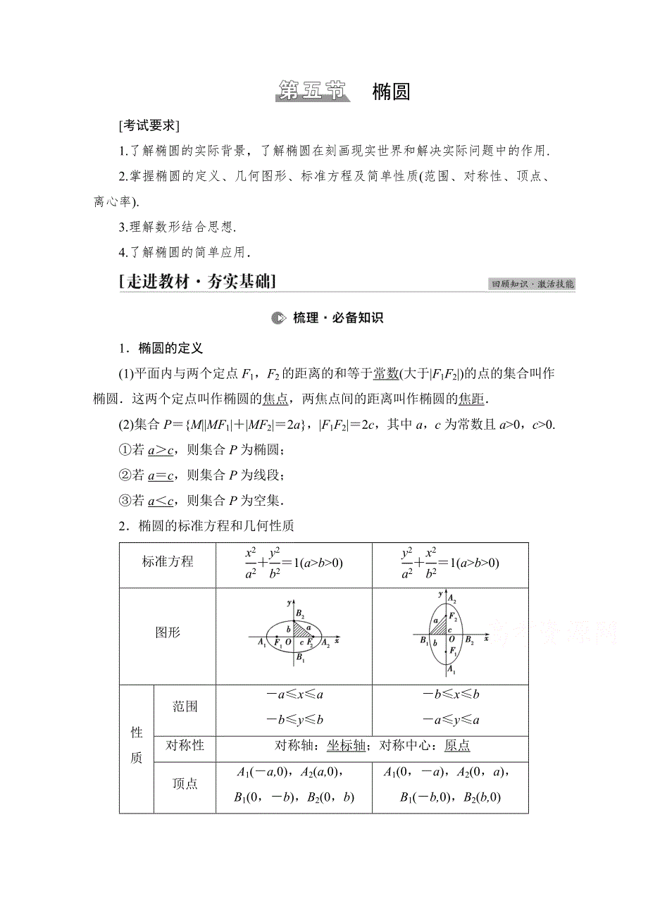 2022届高考统考数学理科北师大版一轮复习教师用书：第8章 第5节 第1课时 椭圆及其性质 WORD版含解析.doc_第1页