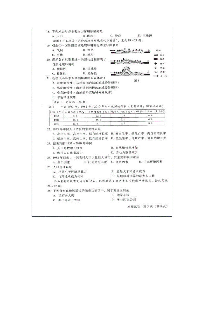 北京市2015年春季普通高中会考—地理（扫描版）.doc_第3页